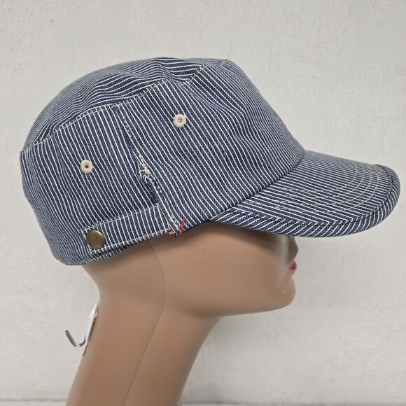 Basiquenti Blue White Striped Train Conductor Hat Lined Double Button TokyoJapan - Picture 3 of 10